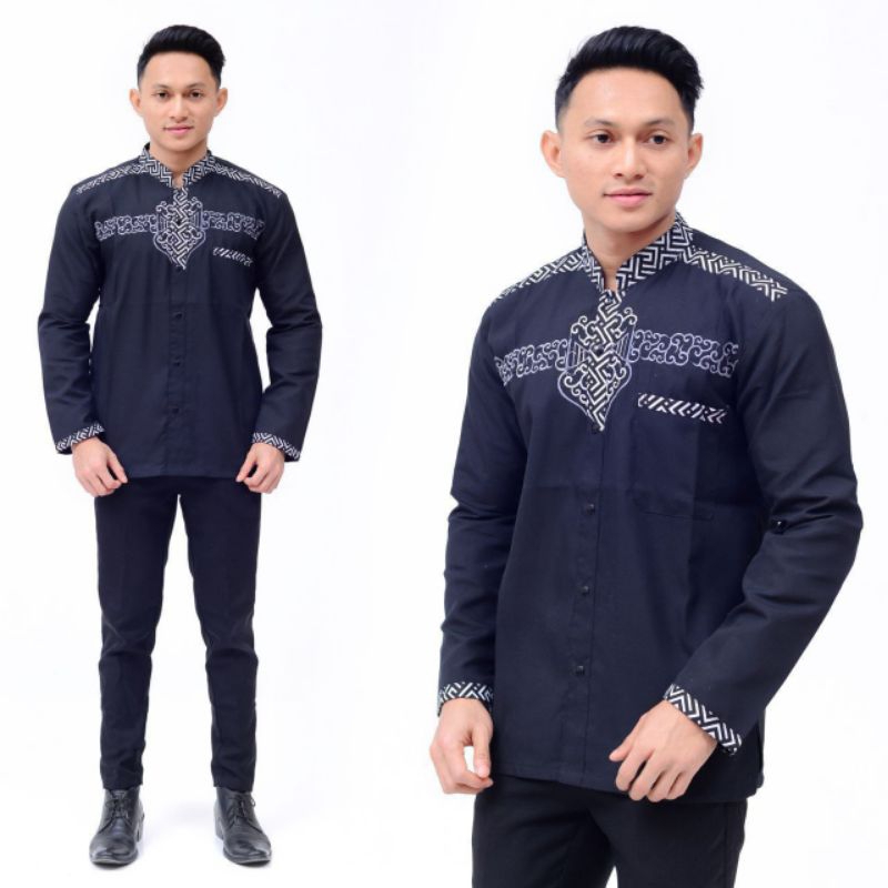 Men's batik Shirt With Long Sleeves With silver And gold Motifs ...