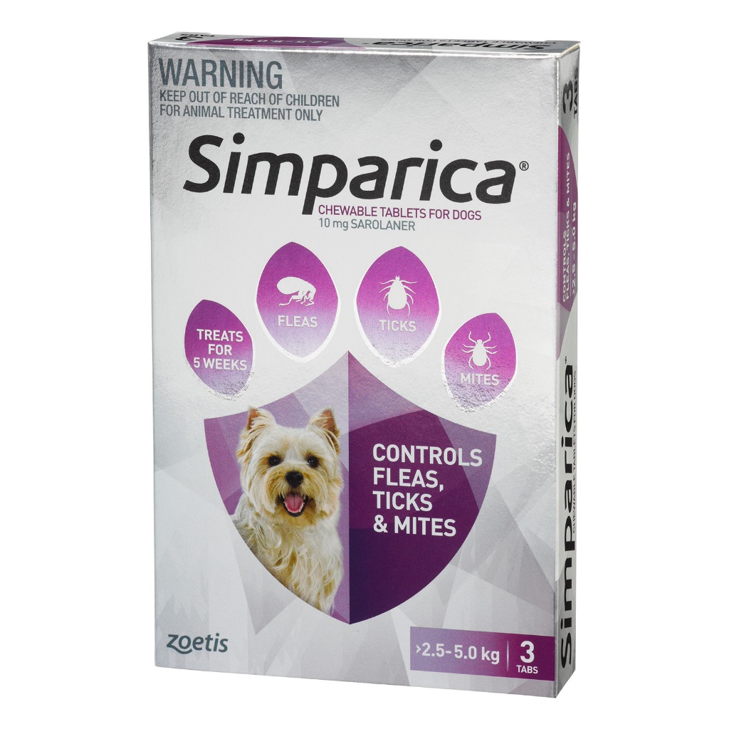 Simparica Dog Flea Medicine scabies demodex 10mg 2.55kg per tablet