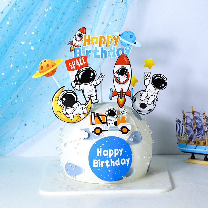 MATAHARI Misoossi CAKE TOPPER HAPPY BIRTHDAY Astronaut l Space MOTIF ...