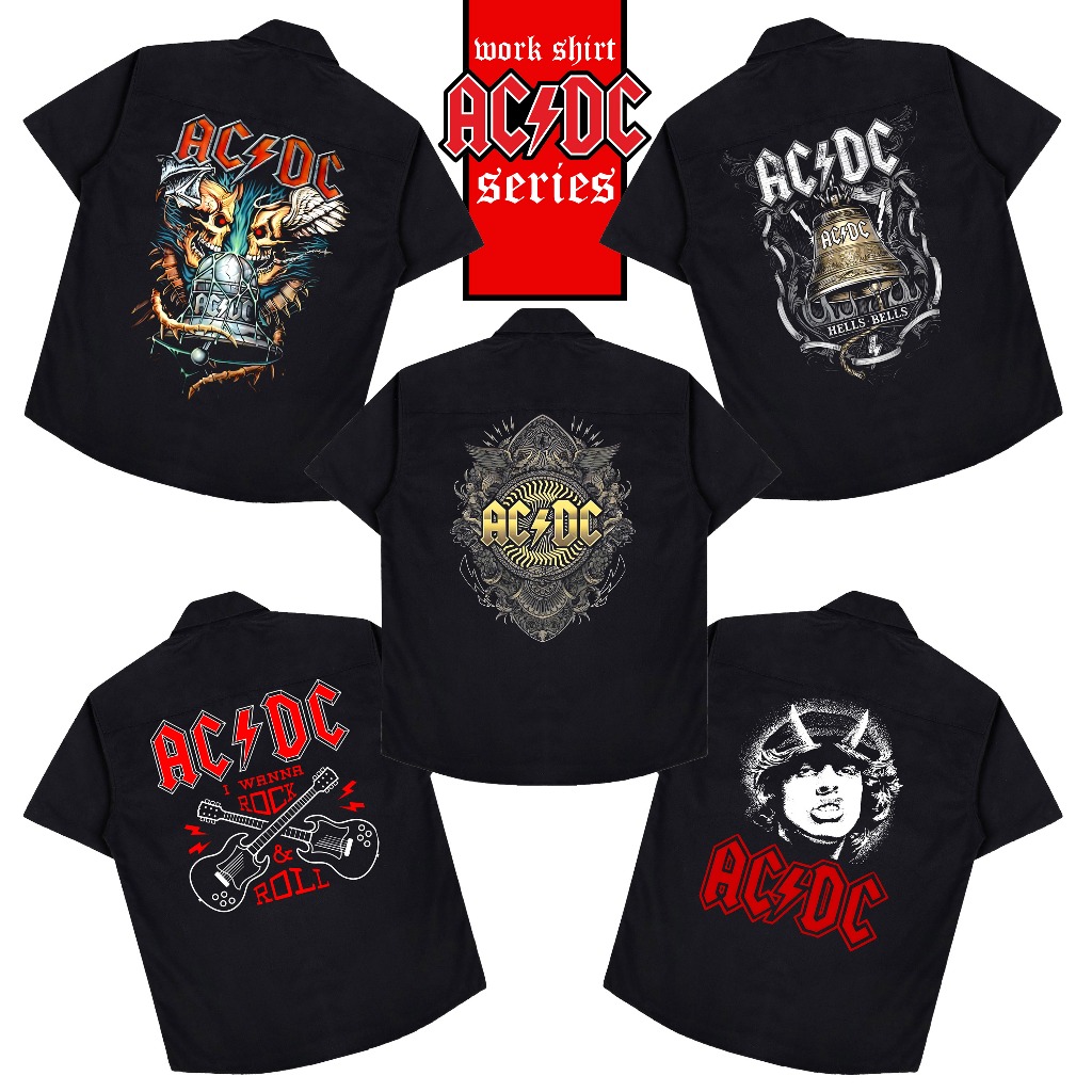 KEMEJA HITAM Work Shirt Men ACDC SERIES Button Pockets Black/Dragon ...