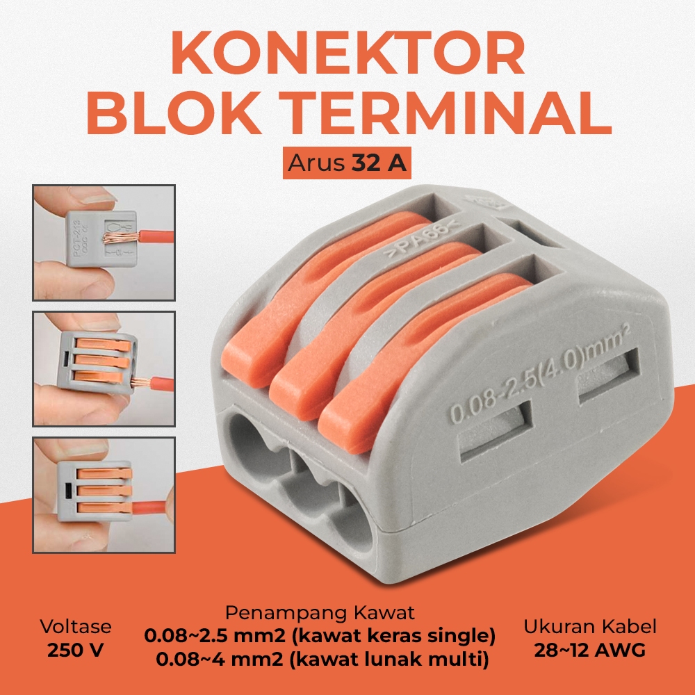 Terminal 3 Pin Electrical Cable Connection Block PCT-213 Parallel ...
