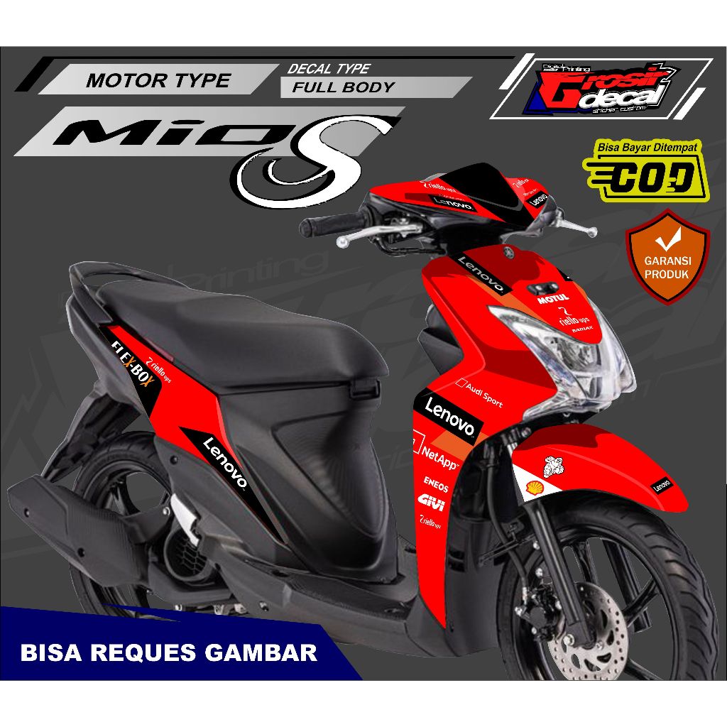 MERAH MIO S Red Full Body Fullblock Decal Sticker Recommendedbebas as ...