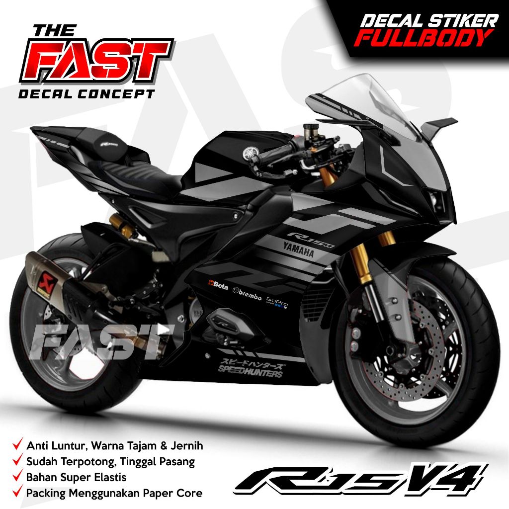 HITAM Newest Yamaha R15 V4 YZF Black Racing Fullbody Decal Sticker ...