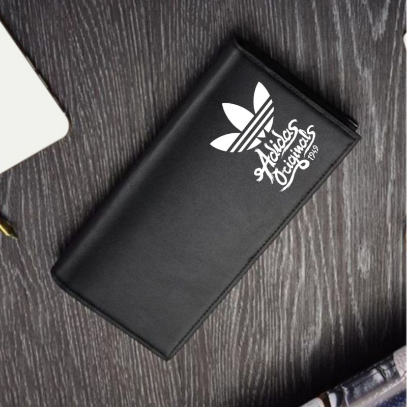 HITAM Original Adidas Black Long Wallet Semi Thick Leather Trendy Adidas Landscape Wallet for Men and Women Branded Adidas Long Wallet