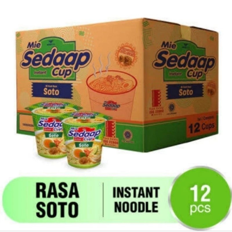 Sedaap Cup Of Soto Flavor Instant Noodles One Box Contains 12 Cups