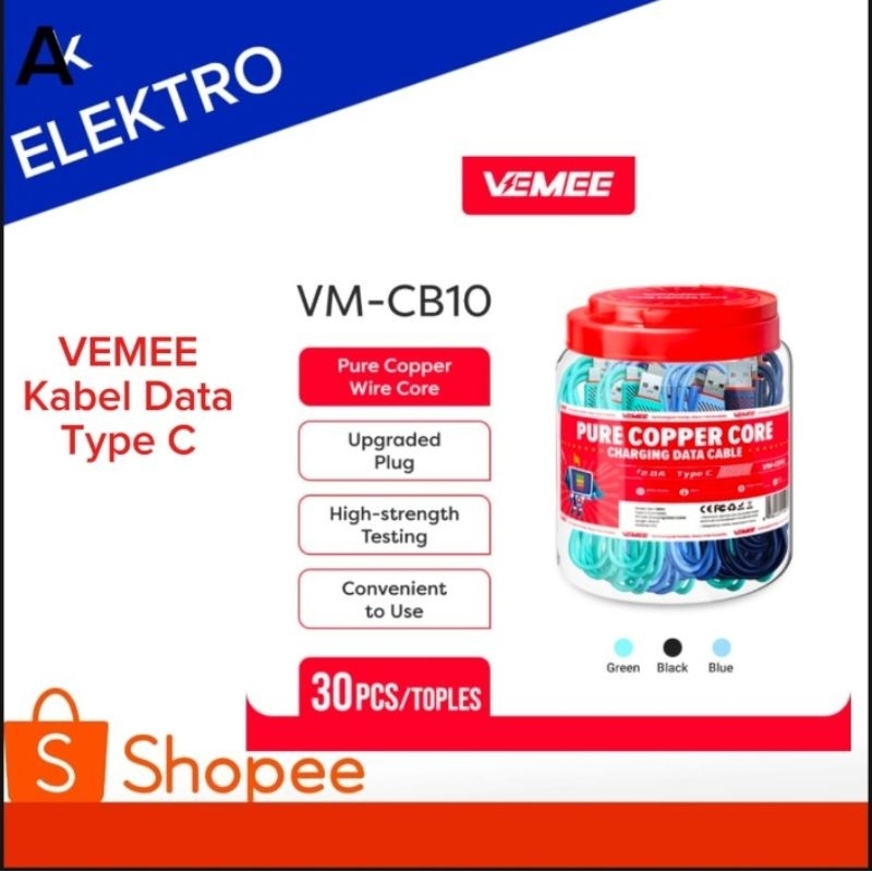 Vemee Data Cable VM-CB10C Type C 5V2.0A 100cm 1 Jar Of Contents 30pcs ...