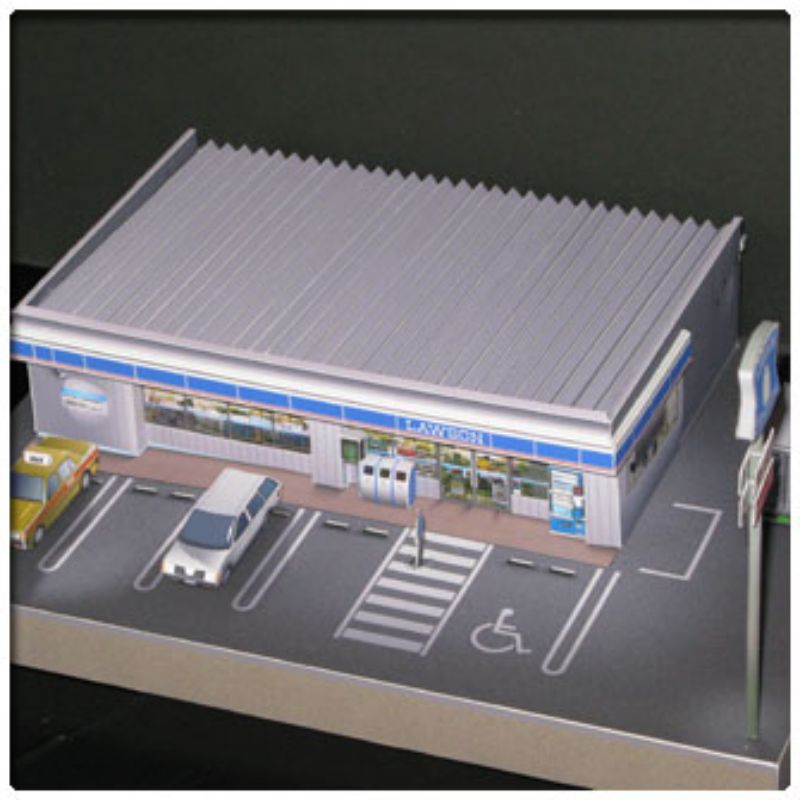 Minimarket Lawson diorama papercraft pattern sheet scale 87 (OP-N7 ...