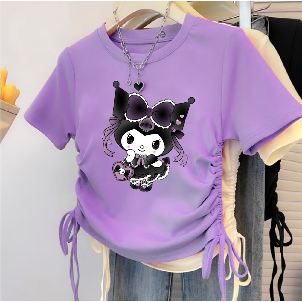 Kuromi Cinnamorol Sanrio Girls' Crop Top Drawstring T-Shirt Tops