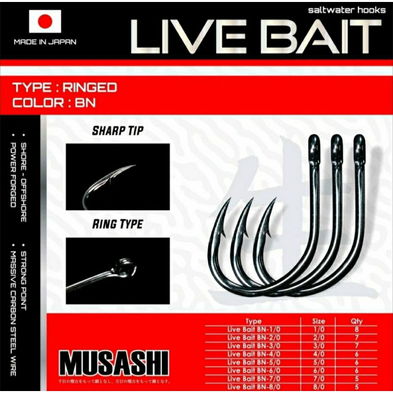 MATA Musashi LIVE BAIT SALTWATER HOOK EYE - MADE IN JAPAN | Shopee ...
