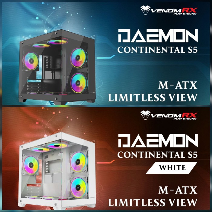 Casing Gaming VENOMRX DAEMON CONTINENTALS, M-ATX Full Tempered Glass ...