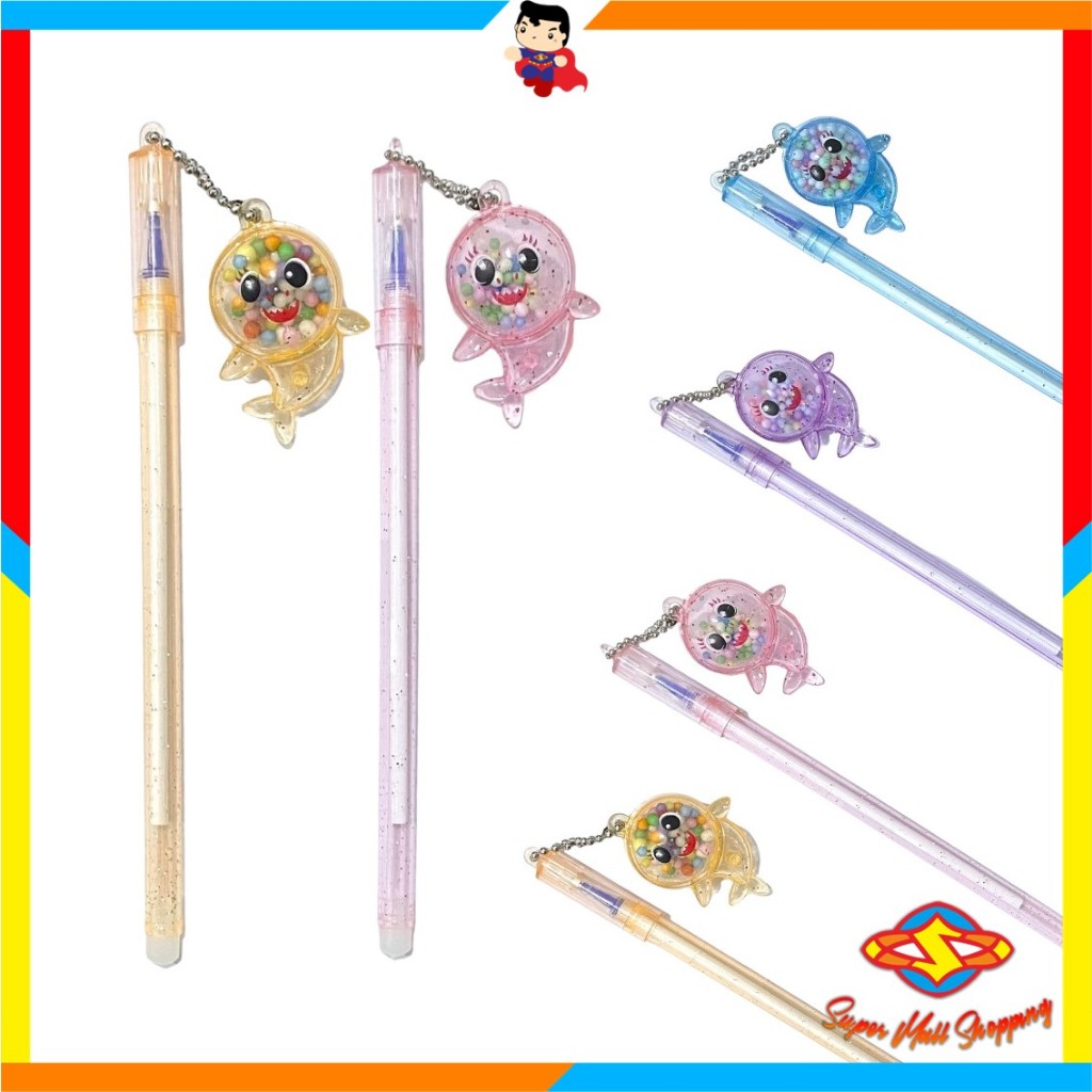 Sms Pen Glitter Shark Hanging Pen pompom Shark Character Blue Ink Gel