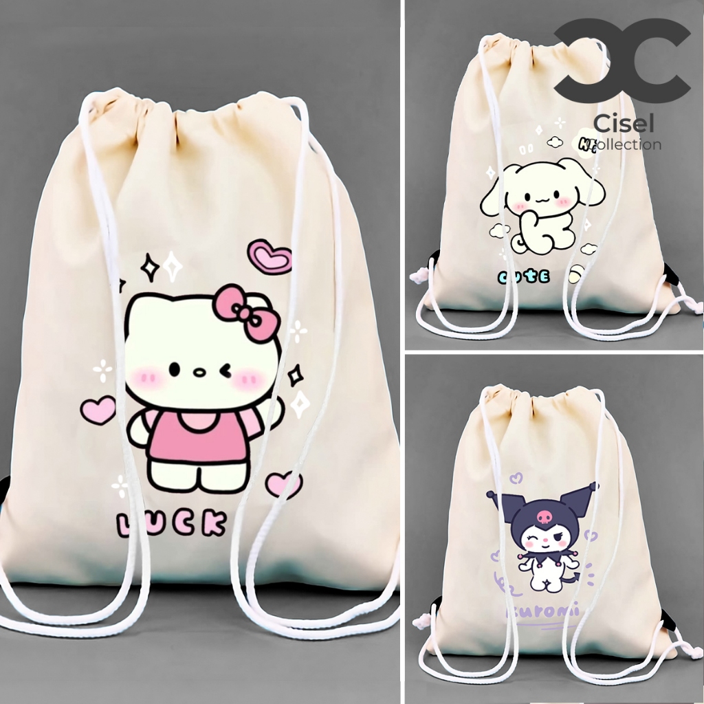 Cisel Drawstring Bag Canvas Sanrio Cartoon Hello Kitty Kuromi My Melody ...
