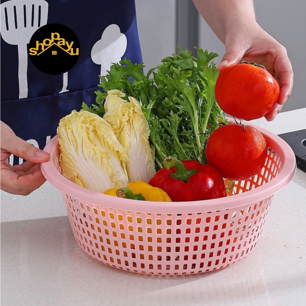 SHOPAYU 5 pcs plastic round baskets vegetable strainer basins egg ...