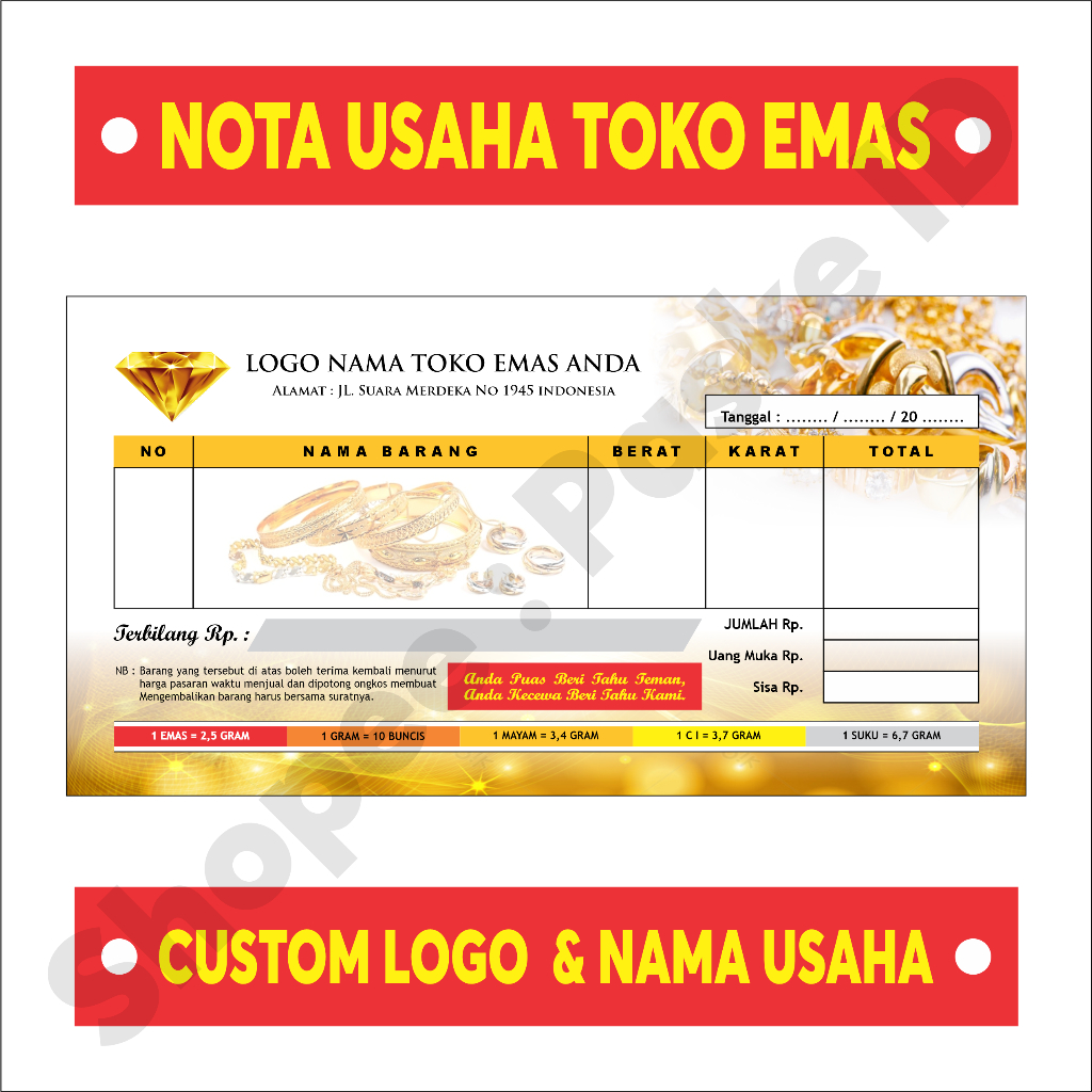 Print The Gold Shop Business Receipt Receipt Receipt Book Can CUSTOM Your Own LOGO And Business