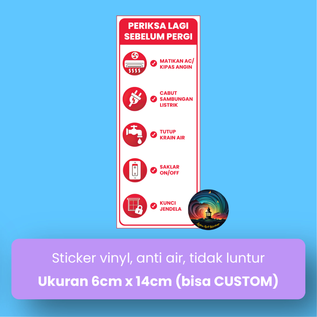 Sticker Check Again Before Leaving (AC, Electricity, Water, Door ...