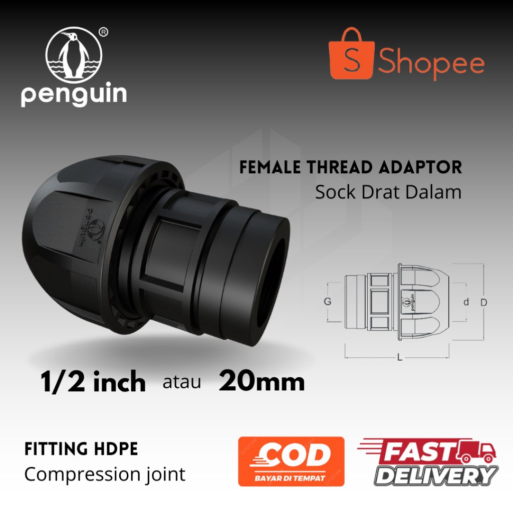 Hdpe Pipe Connection Female Thread Adapter/SDD Size 1/2 inch Or 20mm