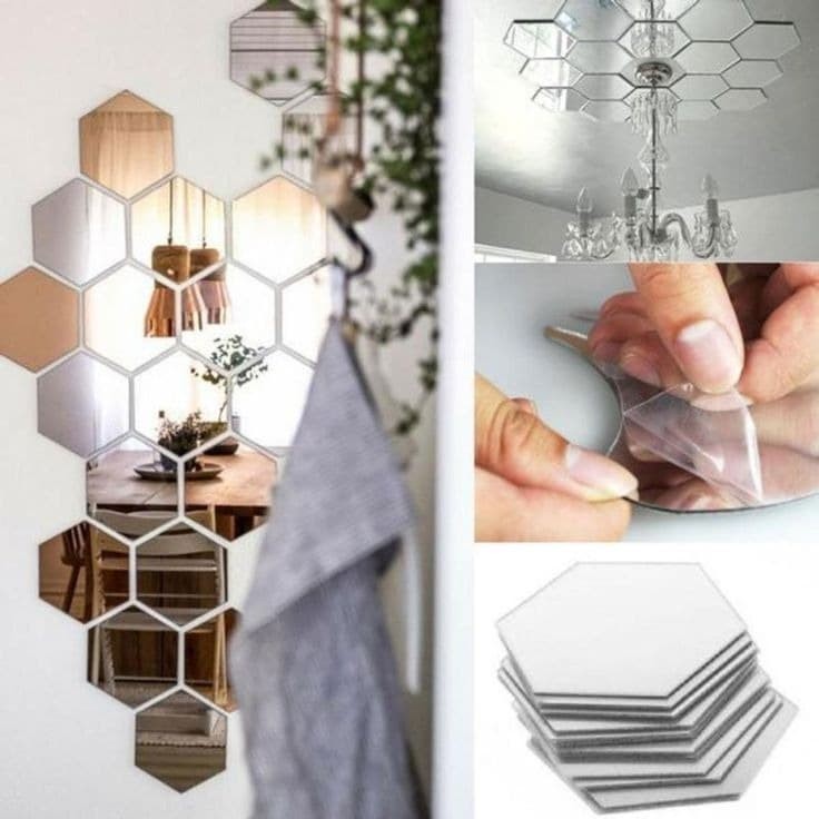 Mirror Stickers / Hexagonal PVC Wall Mirror Wallpaper Wall Decoration ...