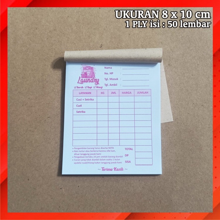 MERAH Mini Laundry Note 1 Ply Red Unit Hvs Receipt Iron Laundry ...