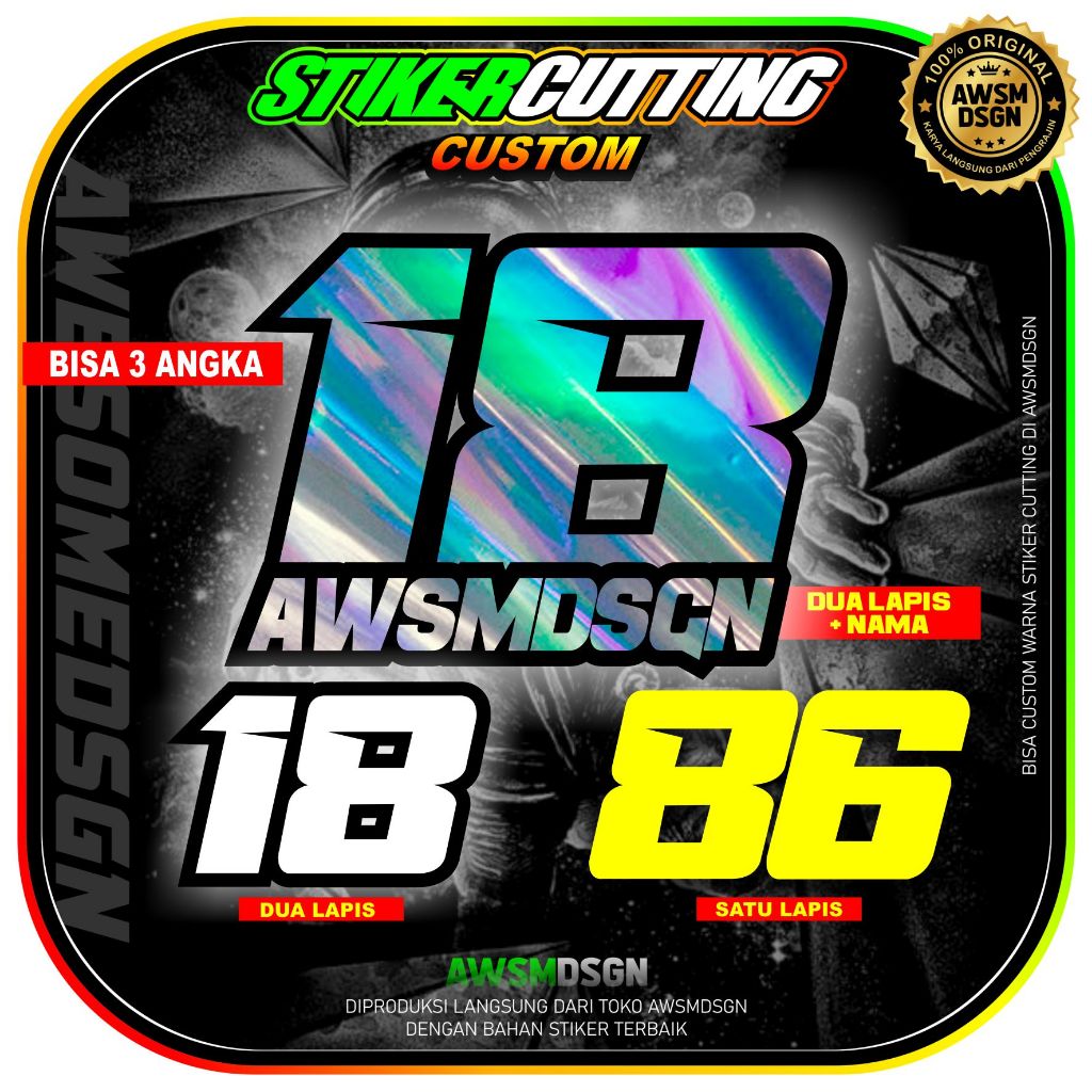 Custom sticker cutting start number for car motorbike racing v2 ...