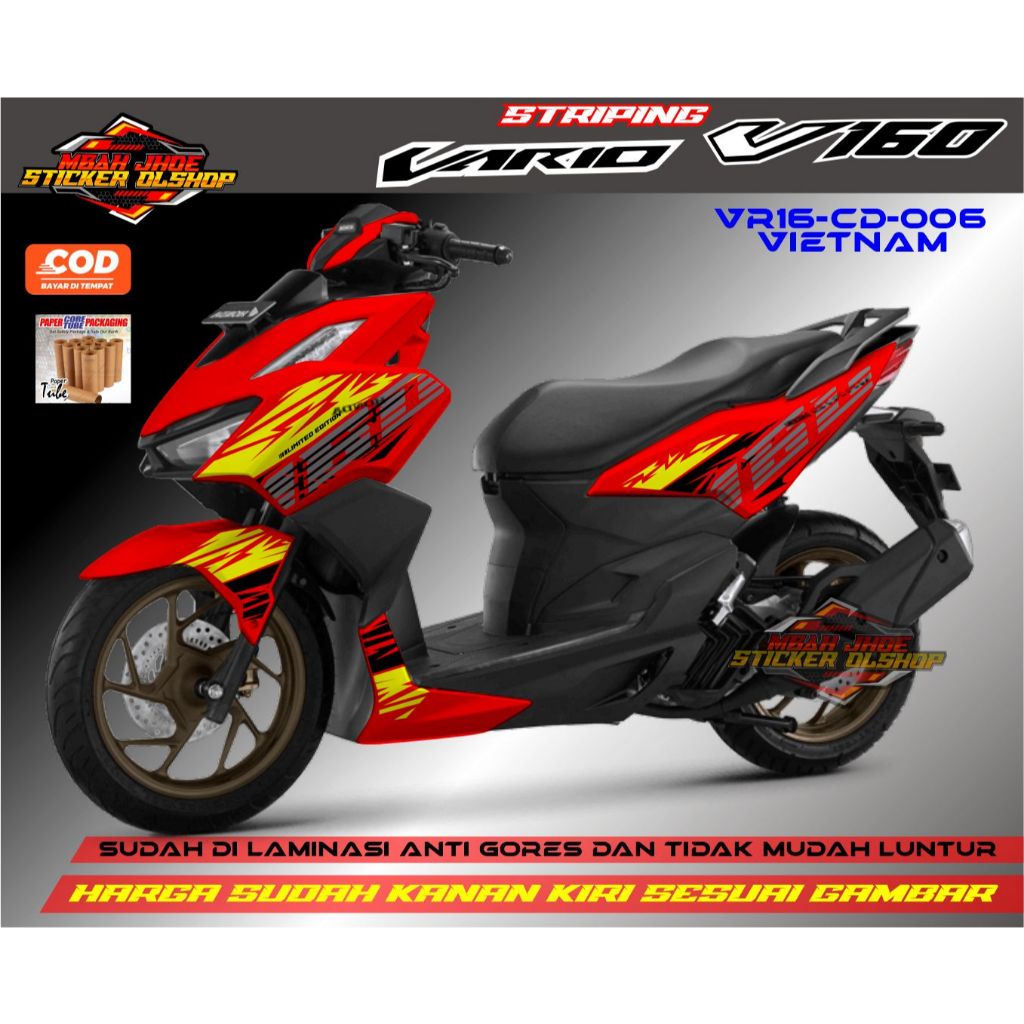 MERAH Striping STICKER SEMIFULL BODY MOTOR NEW VARIO160 BODY Red ...
