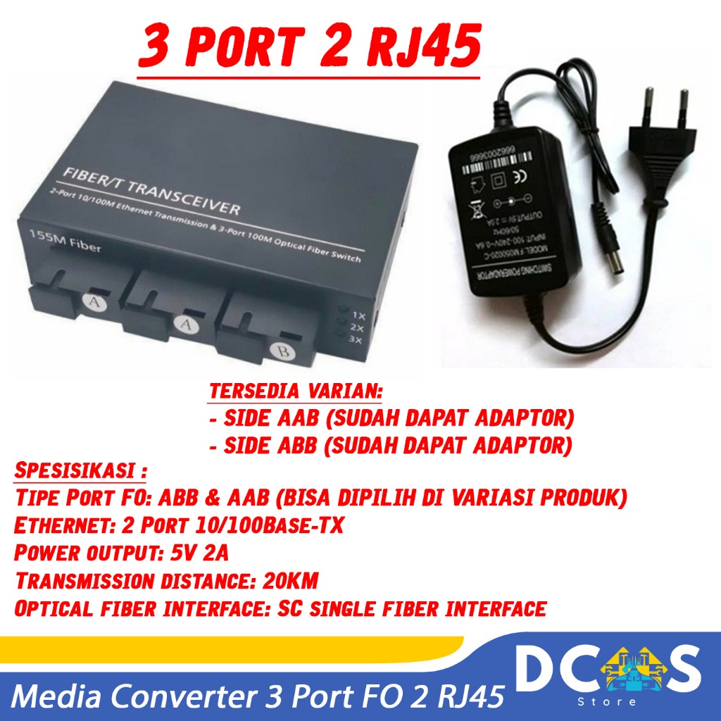 Fiber Optic Media Converter 3 Port FO SC 2 Port LAN RJ45 Fiber Switch ...