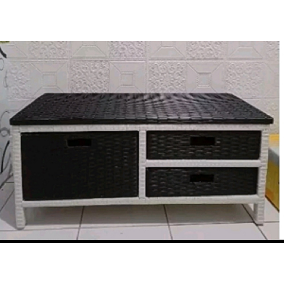 Minimalist Synthetic Rattan Tv Table 3-drawer Bookshelf Stacking Shelf ...