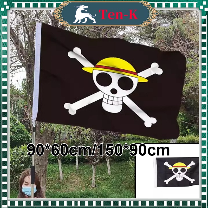 150*90cm One Piece Luffy Pirate Flag Large Straw Hat Pirates Trumpet