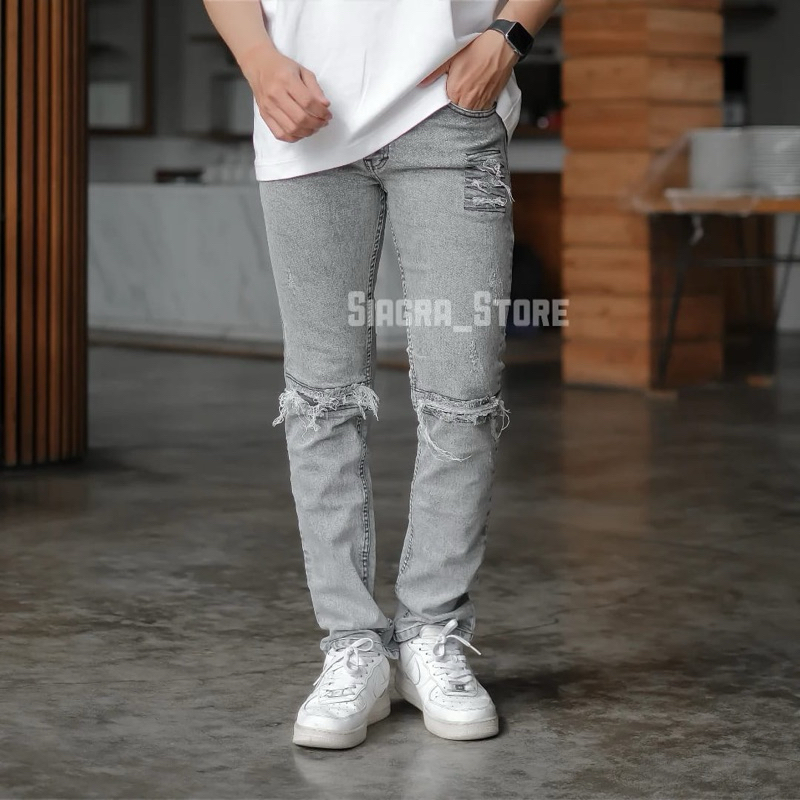 Men's RIPPED JEANS/RIPPED Long DENIM Pants - RIPPED Knee RIPPED Pants ...