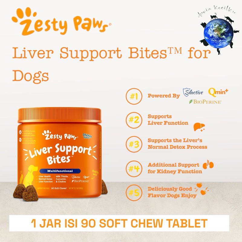 Zesty Paws Liver Support Detox & Kidney Support For Dogs (1 JAR