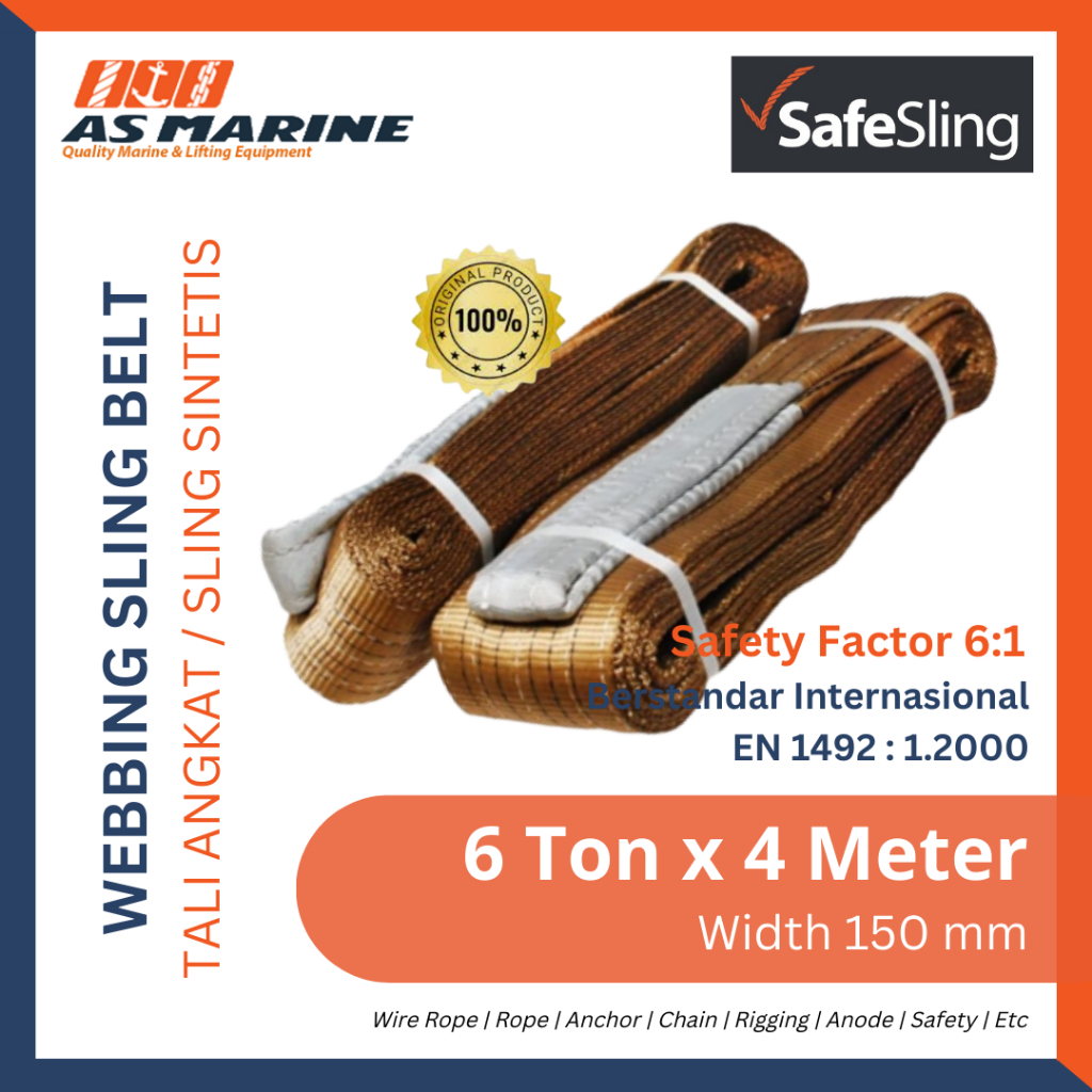 Webbing Sling Belt / Lifting Rope 6 Tons x 4 Meters 150 mm SAFESLING ...
