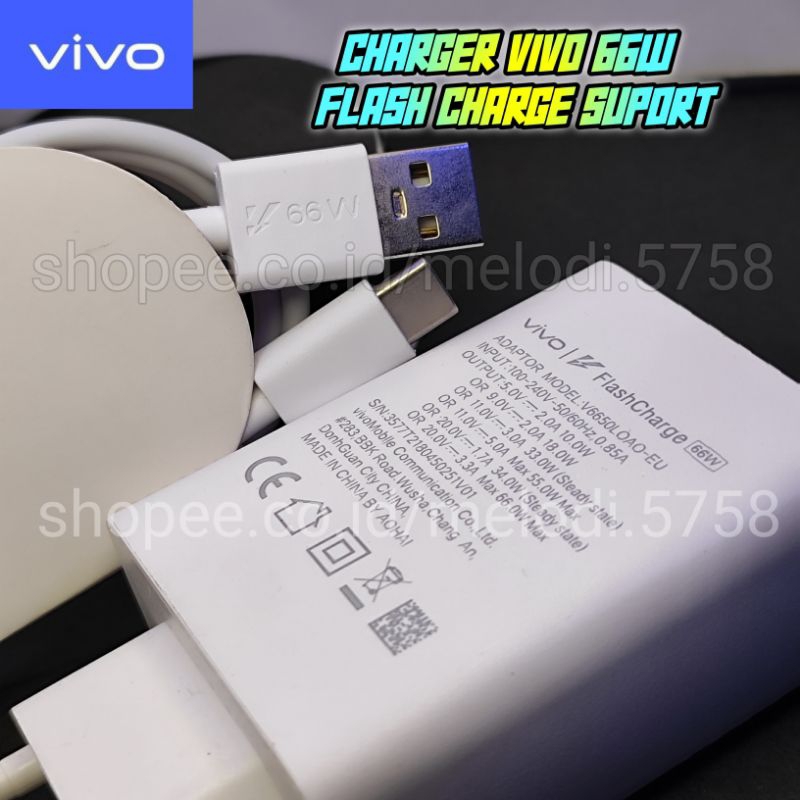 Charger Vivo Type C Flash Charging 66W Y27 Y35 Y36 V20 V20SE V21 V23 ...