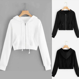 Import Jacket Crop Hoodie Korean Style Zipper Crop Tops For Women ...
