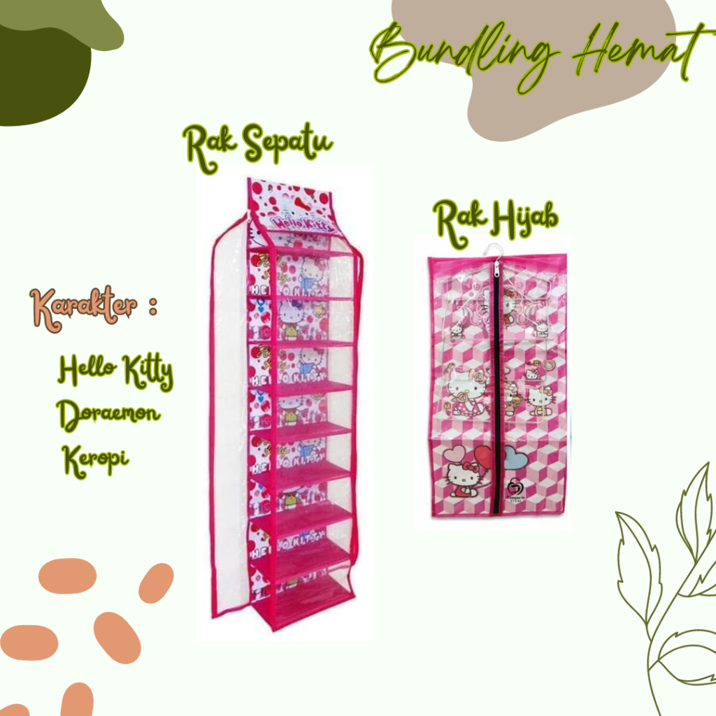 2 in 1 SAVING BUNDLING Character Hanging Rack Zipper Bag Rack Shoe Rack ...