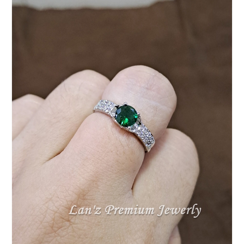HIJAU Vire Titanium Crystal Green Silver Ring | Shopee Philippines