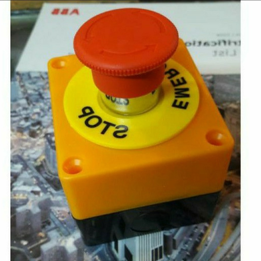 MERAH Emergency Stop Push Button Red + Box + Name Label | Shopee ...