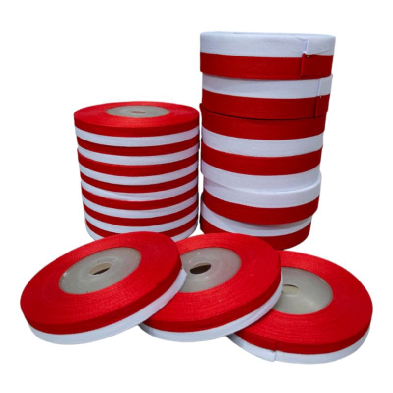 MERAH PUTIH Red and White cloth ribbon 1 Inch - 1/2 Inch (1 Pcs ...