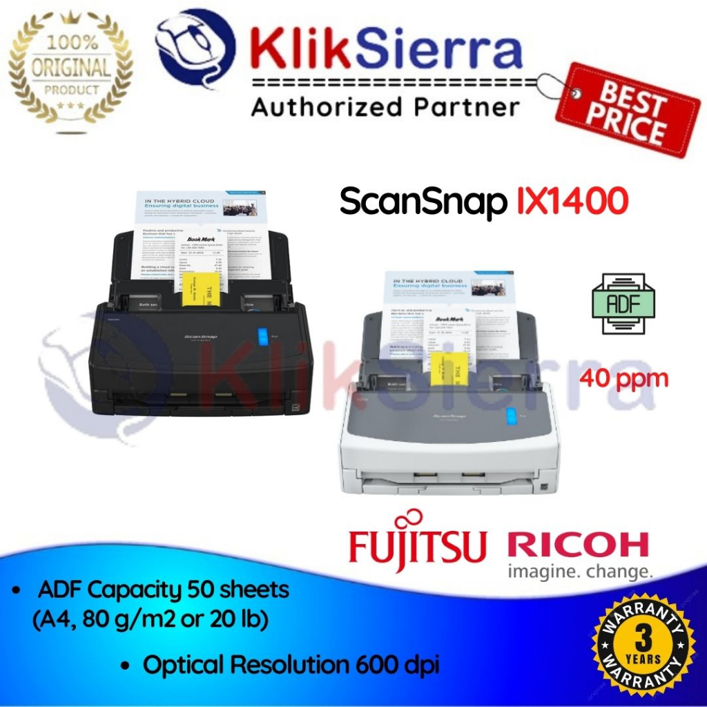 Scanner Fujitsu ScanSnap IX1400 40ppm ADF Ricoh IX-1400 Official ...