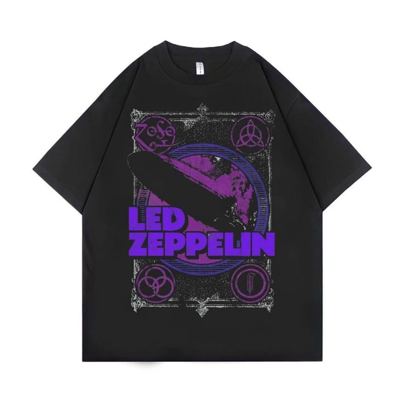 Led Zeppelin Zeppelin And Smoke Black T-Shirt - Official Band Tee For Men & Women (Large)