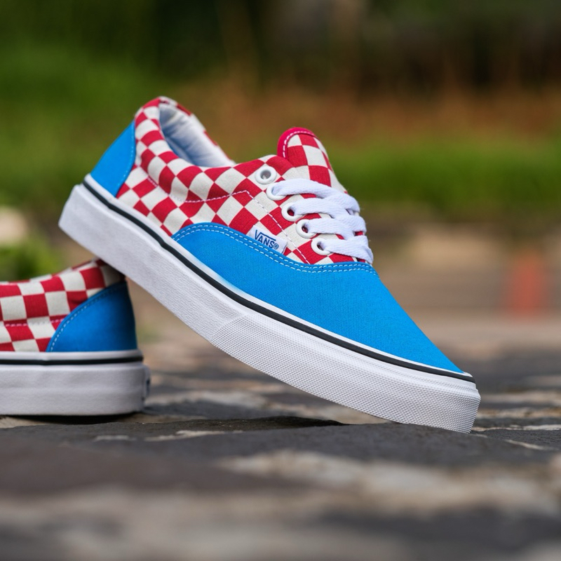 Vans era 2-tone checkered shop blue e white skate shoes