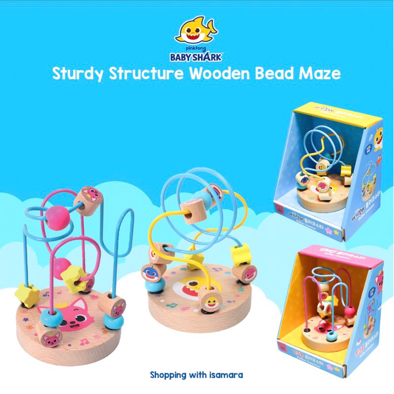 Pinkfong Baby Shark Sturdy Structure Wooden Bead Maze / Roller Coaster ...
