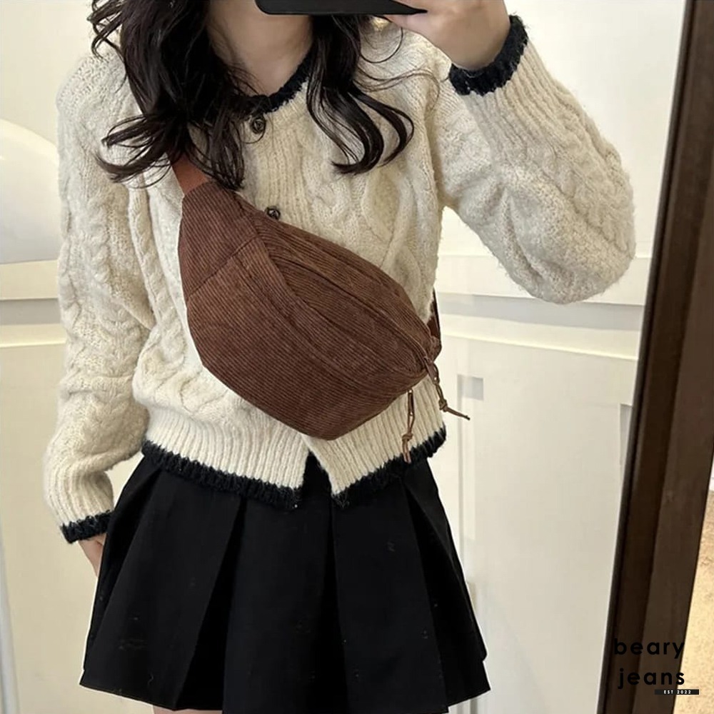 Beary JEANS BJ212 Sling Money Bag Corduroy Sling Bag Casual Shoulder