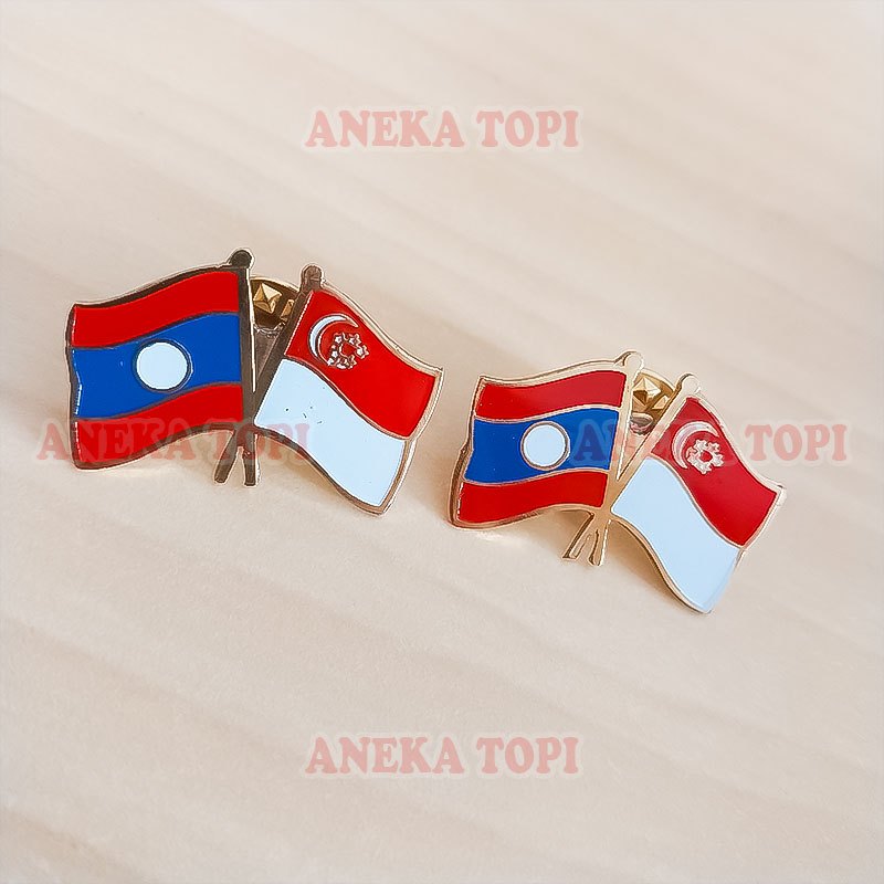 Laos Singapore Friendship Flag Pin Cross Flag Pin Singapore Laos Pin ...