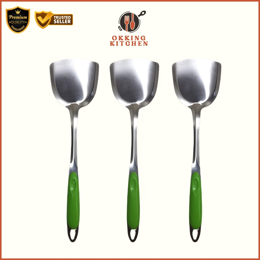 HIJAU GREEN HANDLE STAINLESS SPATULA | STAINLESS STEEL VEGETABLE SOUP ...