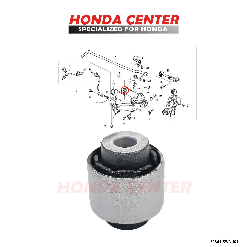 Bushings bosh Boss Rubber lower arm Rear Wing crv gen3 gen4 2007 2008 ...