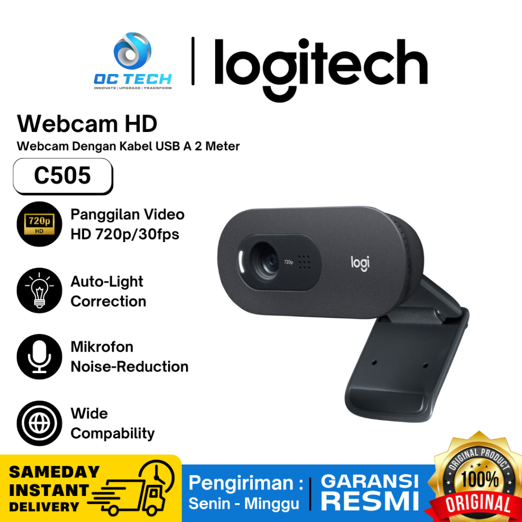 Webcam Logitech C505 HD 720p 30fps Long Range Mic USB A Cable 2 Meters ...