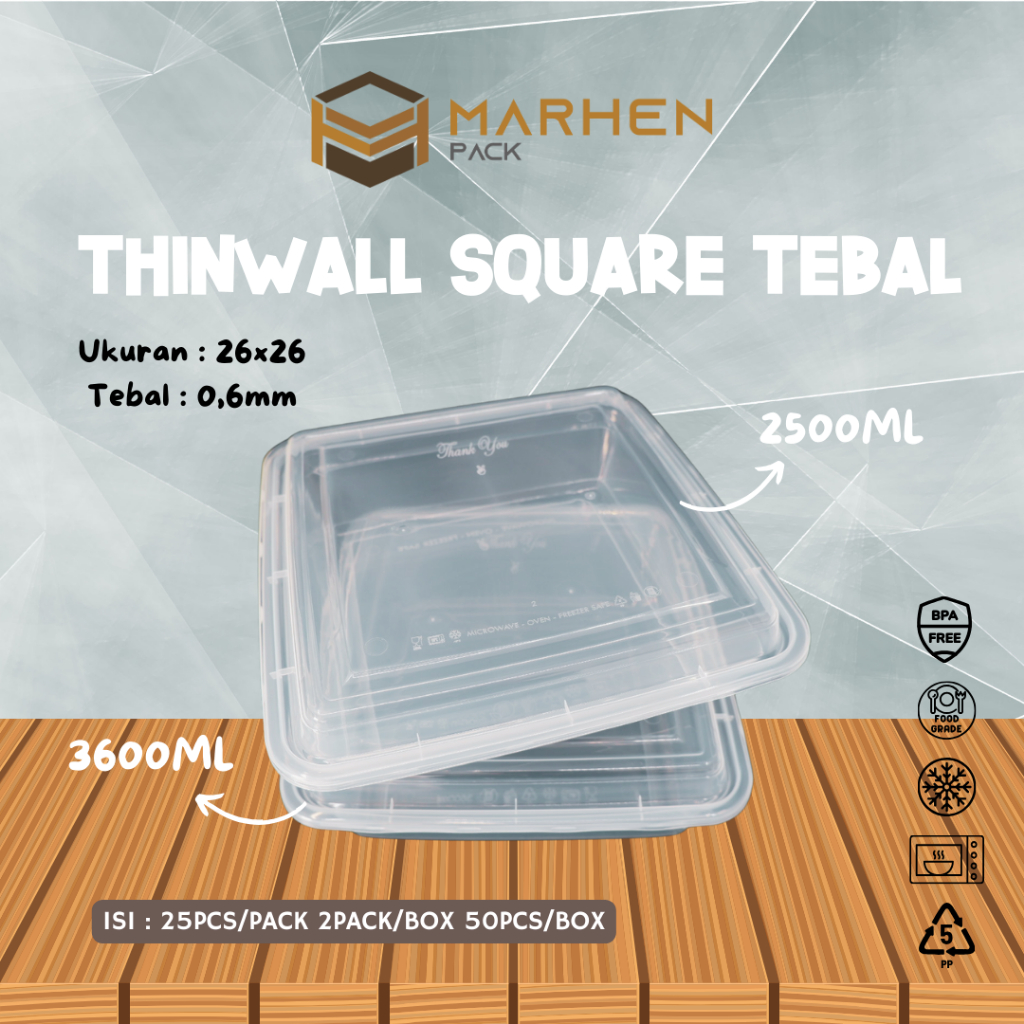 Thinwall Square Large Thick 2500 ml & 3600 ml / Thinwall Square ...