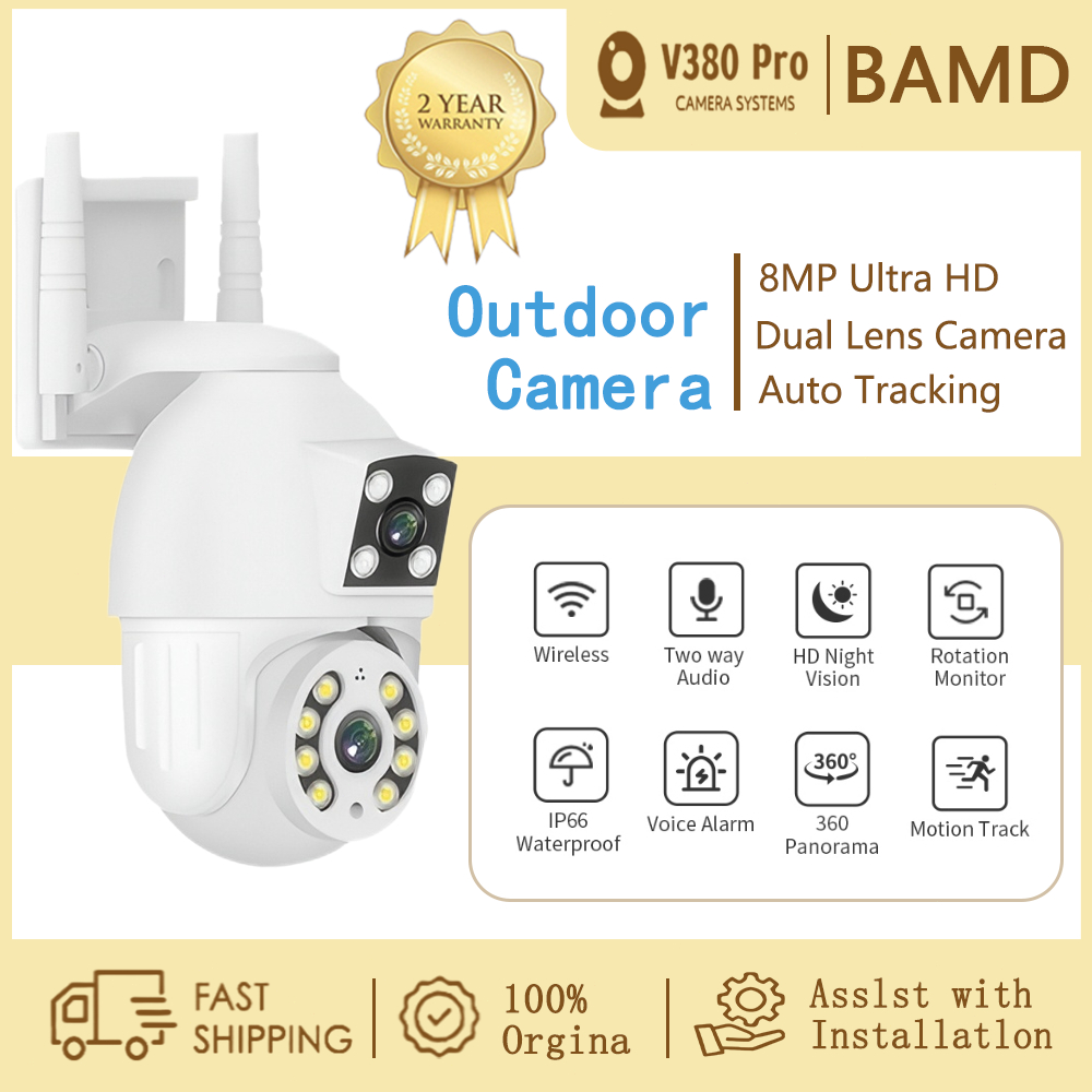 V380 Pro Outdoor Waterproof IP Security CCTV Camera Dual Lens Full ...