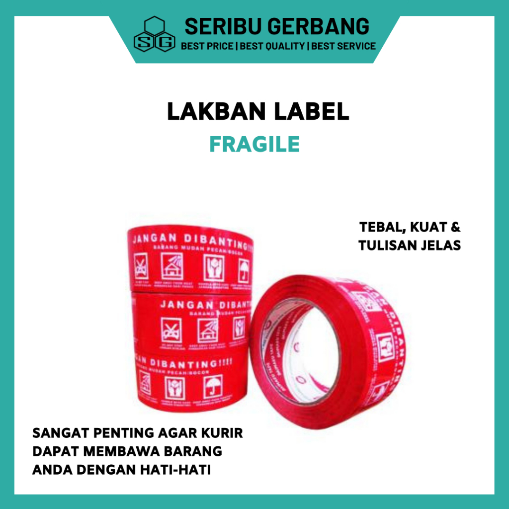 MERAH Red FRAGILE TAPE DON'T SLAVE BREAKING 48 MM LARGE PACKING ...