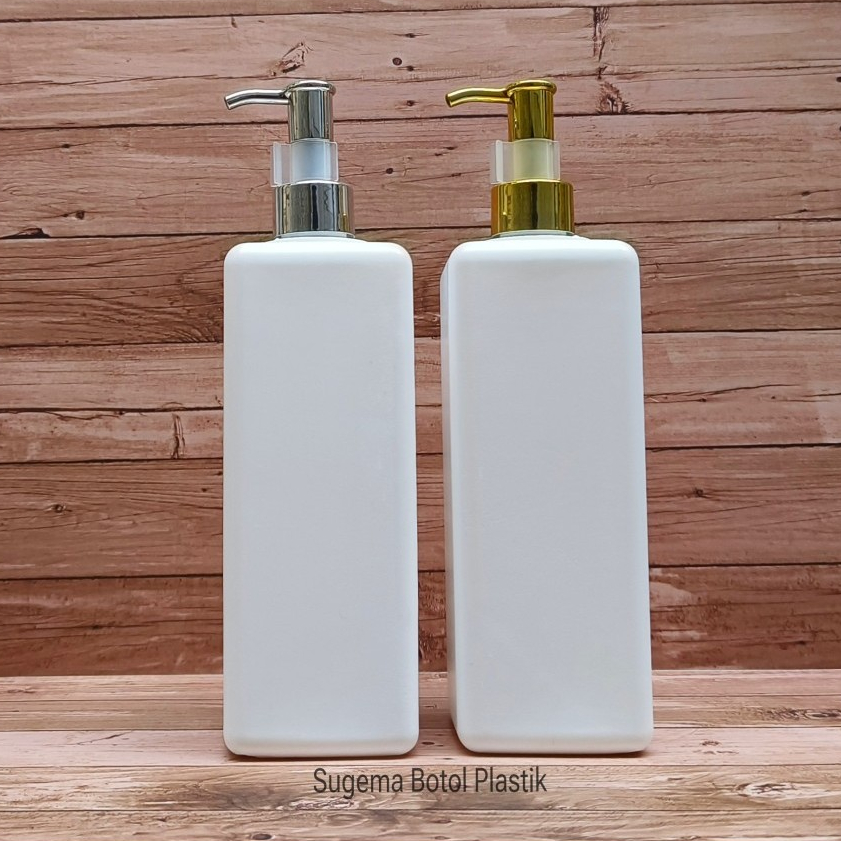 PUTIH 500ml Hdpe Pump Bottle White Box Oil Clip Cap Gold Silver Neck 24