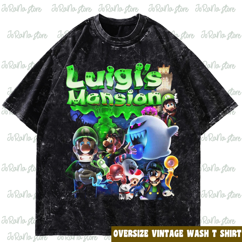 Nintendo mario luigis mansion Vintage Wash TShirt Black Shopee